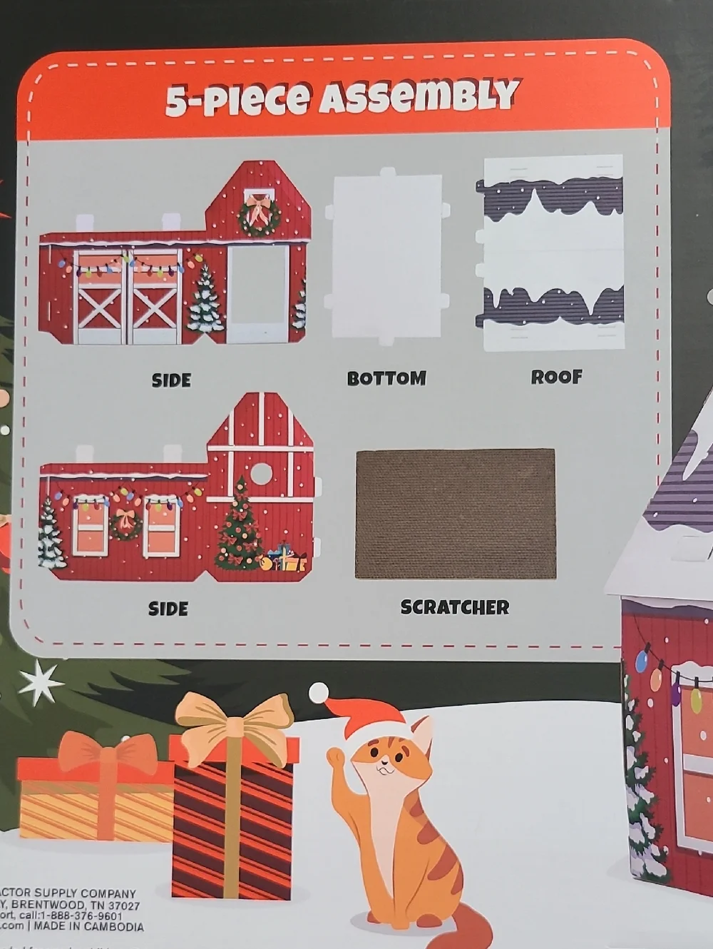 Red Cat Barn Holiday Cardboard Cat House & Scratcher Playhouse
